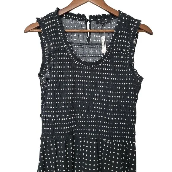 Madewell Ruffled Scoopneck Mini Dress in Dot Size 4 Linear Dots Jet Black NWT - Picture 4 of 6